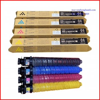 Hộp mực Ricoh MP C6003: Ricoh MPC2003/ C2011/ C2503/ C3003/ C3503/ C4503/ C5503/ C2004/ C2504/ C3004/ C3504/ C4504/ C5504/ C6004/ MPC501SP/ IMC2000/ IMC2500/ IMC3000/ IMC3500/ IMC4500/ IMC5500/ IMC6000 ( Bộ 4 mầu hoặc mua lẻ từ