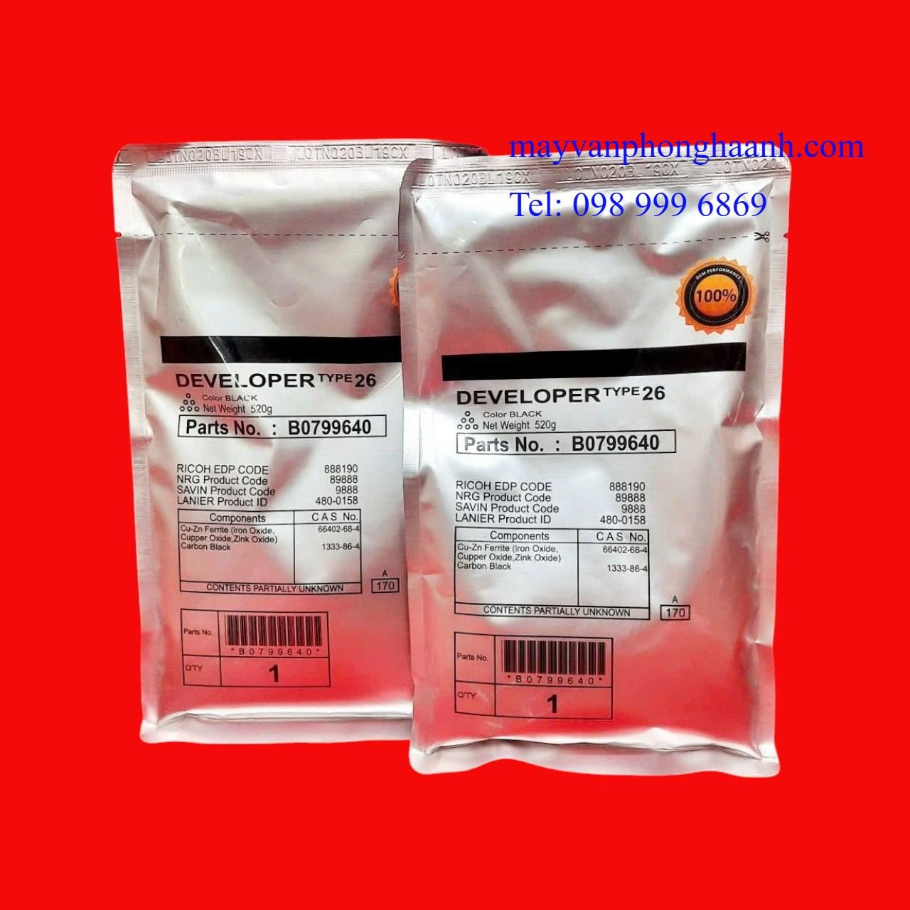 Bột từ Ricoh 4000/ Bột từ Ricoh 4001/ Bột từ Ricoh 4002/ Bột từ Ricoh 4500/ Bột từ Ricoh 5001/ Bột từ Ricoh 5002/ Bột từ máy nphotocopy Ricoh/ Developer Type 26